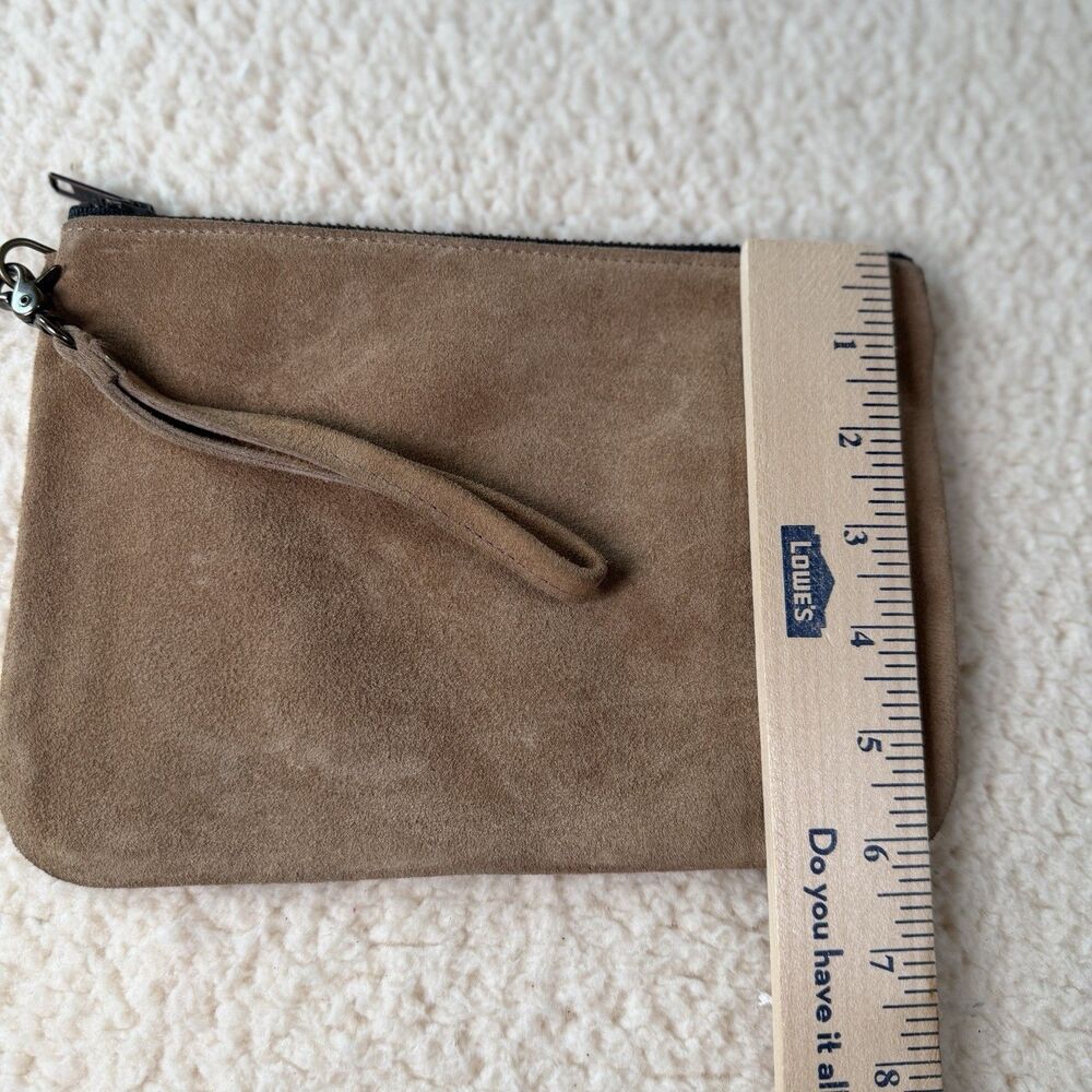 Jess Conte Tan Beige Suede Leather Clutch With Wrist Strap View 4